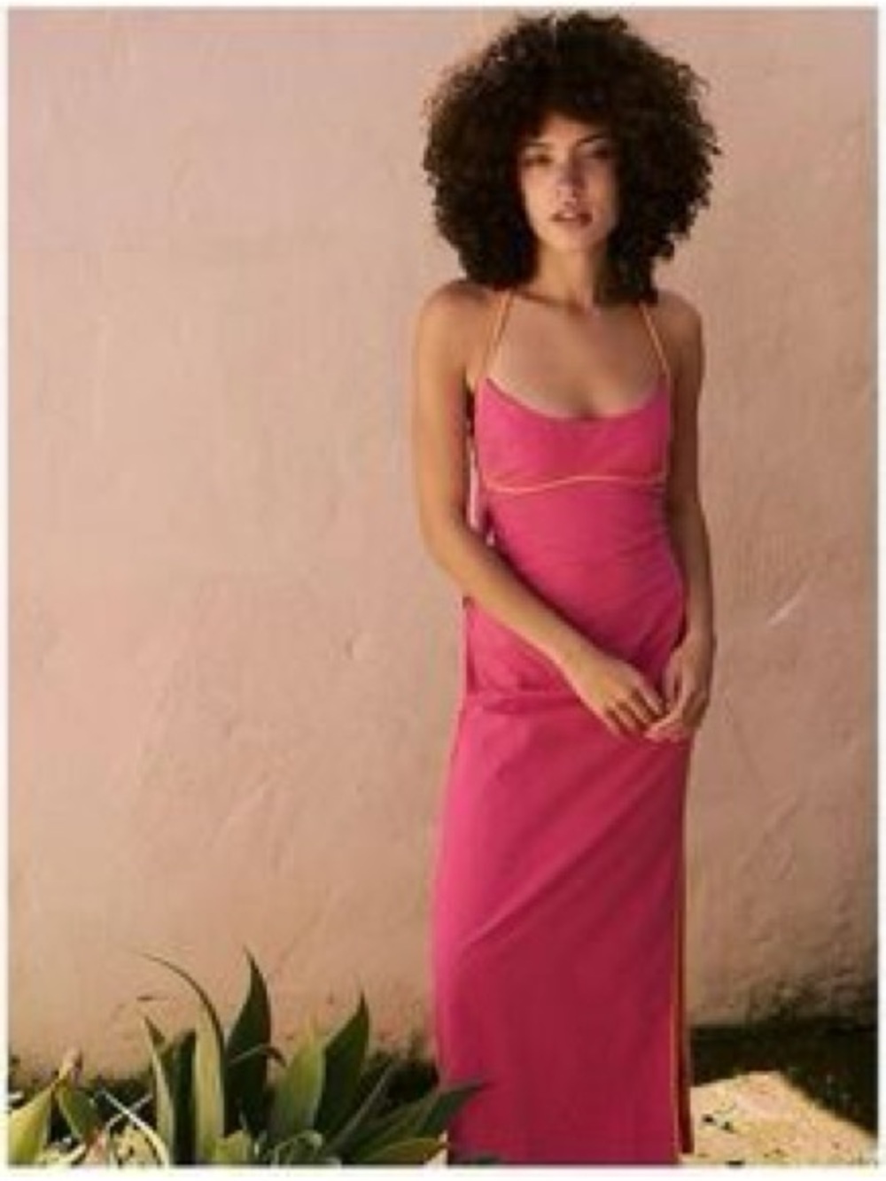 Free People Summer In Capri Midi Dress Pink Orange Contrast Trim Size M
